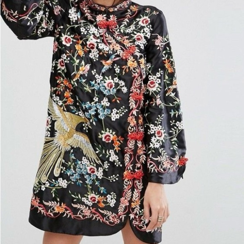 ASOS Floral Embroidered Black Dress
